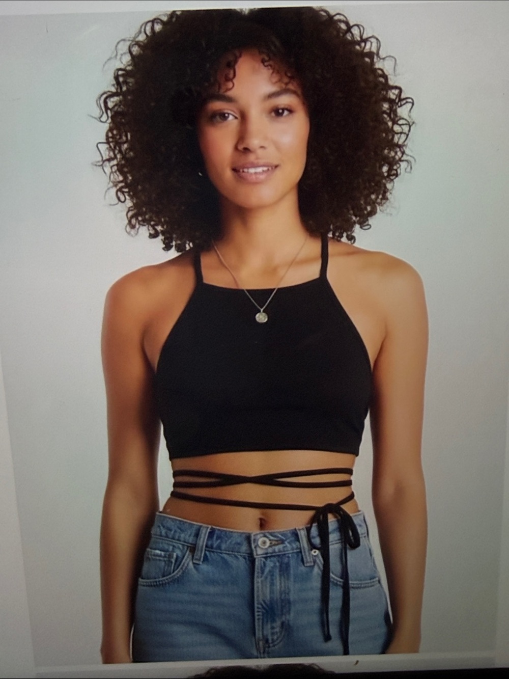 Zara Black Strappy Wrap Halter Crop Top SzS NWOT
